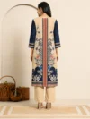 Women's Beige & Navy Blue Floral Printed Unstitched 3 Piece Suit Set with Dupatta - Image 3