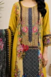 Mustard Yellow Floral Printed Kurta Set with Black Printed Dupatta - Image 2