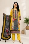 Mustard Yellow Floral Printed Kurta Set with Black Printed Dupatta