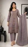 Mauve Embroidered Straight Kurta Set with Organza Dupatta