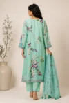 Mint Green Floral Printed Straight Kurta Set with Embroidered Dupatta - Image 2