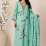 Mint Green Floral Printed Straight Kurta Set with Embroidered Dupatta