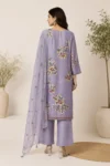 Lavender Floral Printed Straight Kurta Set with Embroidered Dupatta - Image 2