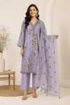 Lavender Floral Printed Straight Kurta Set with Embroidered Dupatta
