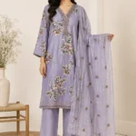 Lavender Floral Printed Straight Kurta Set with Embroidered Dupatta