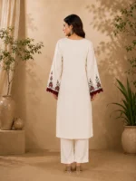 Ivory White Embroidered Straight Kurta Set with Printed Organza Dupatta - Image 2