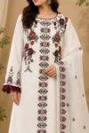 Ivory White Embroidered Straight Kurta Set with Printed Organza Dupatta - Image 3