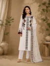 Ivory White Embroidered Straight Kurta Set with Printed Organza Dupatta