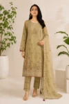 Olive Green Embroidered Straight Kurta Set with Organza Dupatta