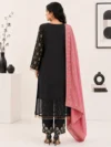 Black Printed Straight Kurta Set with Pink Printed Dupatta - Image 3