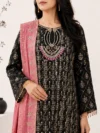 Black Printed Straight Kurta Set with Pink Printed Dupatta - Image 2