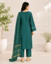 Teal Green Embroidered Straight Kurta Set with Woven Dupatta - Image 2