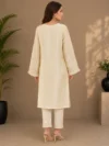 Ivory Embroidered Straight Kurta Set with Organza Dupatta - Image 3
