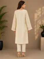 Ivory Embroidered Straight Kurta Set with Organza Dupatta - Image 3