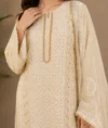 Ivory Embroidered Straight Kurta Set with Organza Dupatta - Image 2