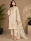 Ivory Embroidered Straight Kurta Set with Organza Dupatta
