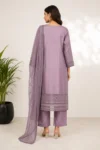 Dusty Lavender Embroidered Straight Kurta Set with Organza Dupatta - Image 3