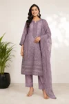 Dusty Lavender Embroidered Straight Kurta Set with Organza Dupatta