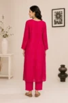 Fuchsia Pink Printed Straight Kurta Set with Dupatta - Image 2