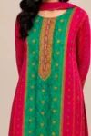 Fuchsia Pink Printed Straight Kurta Set with Dupatta - Image 3