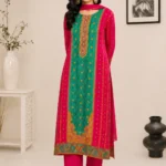 Fuchsia Pink Printed Straight Kurta Set with Dupatta