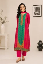 Fuchsia Pink Printed Straight Kurta Set with Dupatta