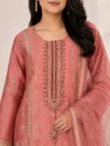 Blush Pink Embroidered Straight Kurta Set with Organza Dupatta - Image 2