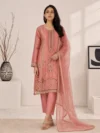 Blush Pink Embroidered Straight Kurta Set with Organza Dupatta