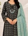 Black & Aqua Embroidered Kurta Set - Image 2