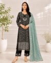 Black & Aqua Embroidered Kurta Set