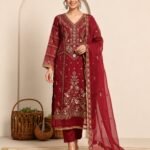 Maroon Embroidered Kurta Set