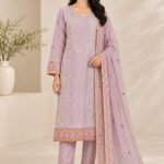 Soft Mauve Floral Embroidered Kurta Set